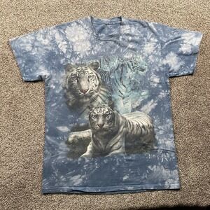 The Mountain Shirt Size Large White Bengal Tiger Graphic Tye Dye Big Cat Y2K